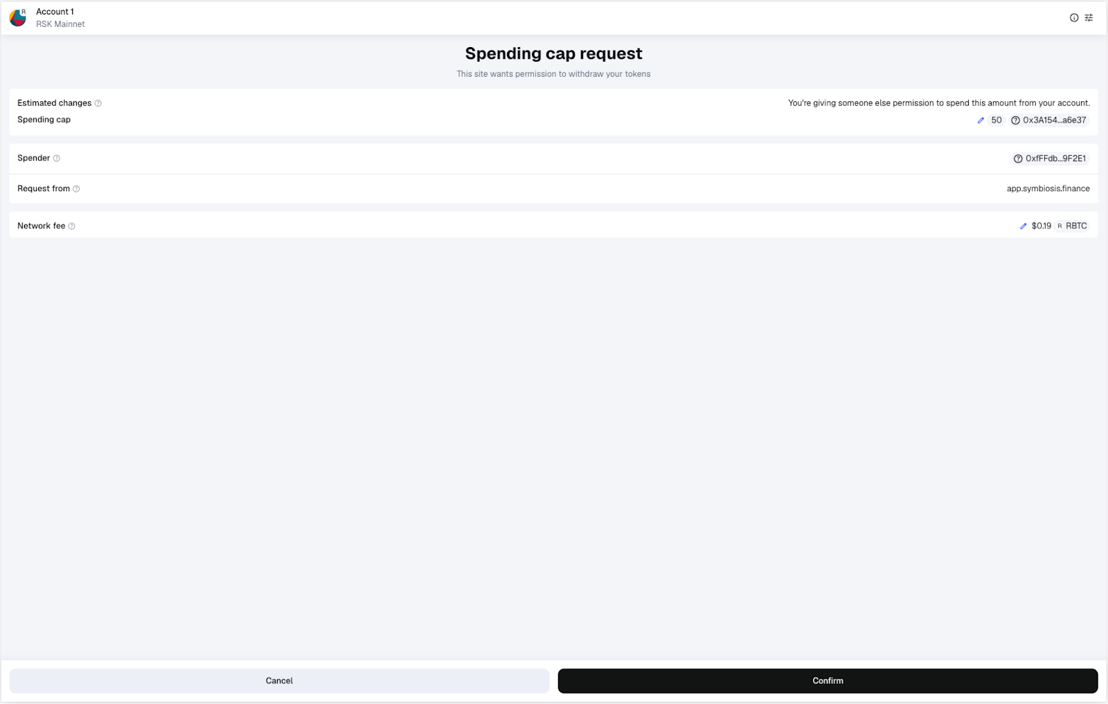 Confirm Spending Cap USDRIF